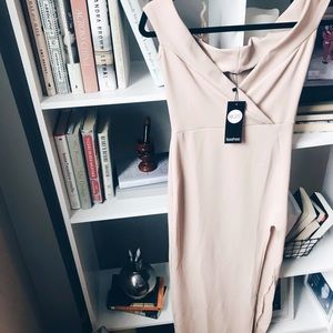 boohoo off the shoulder maxi dress